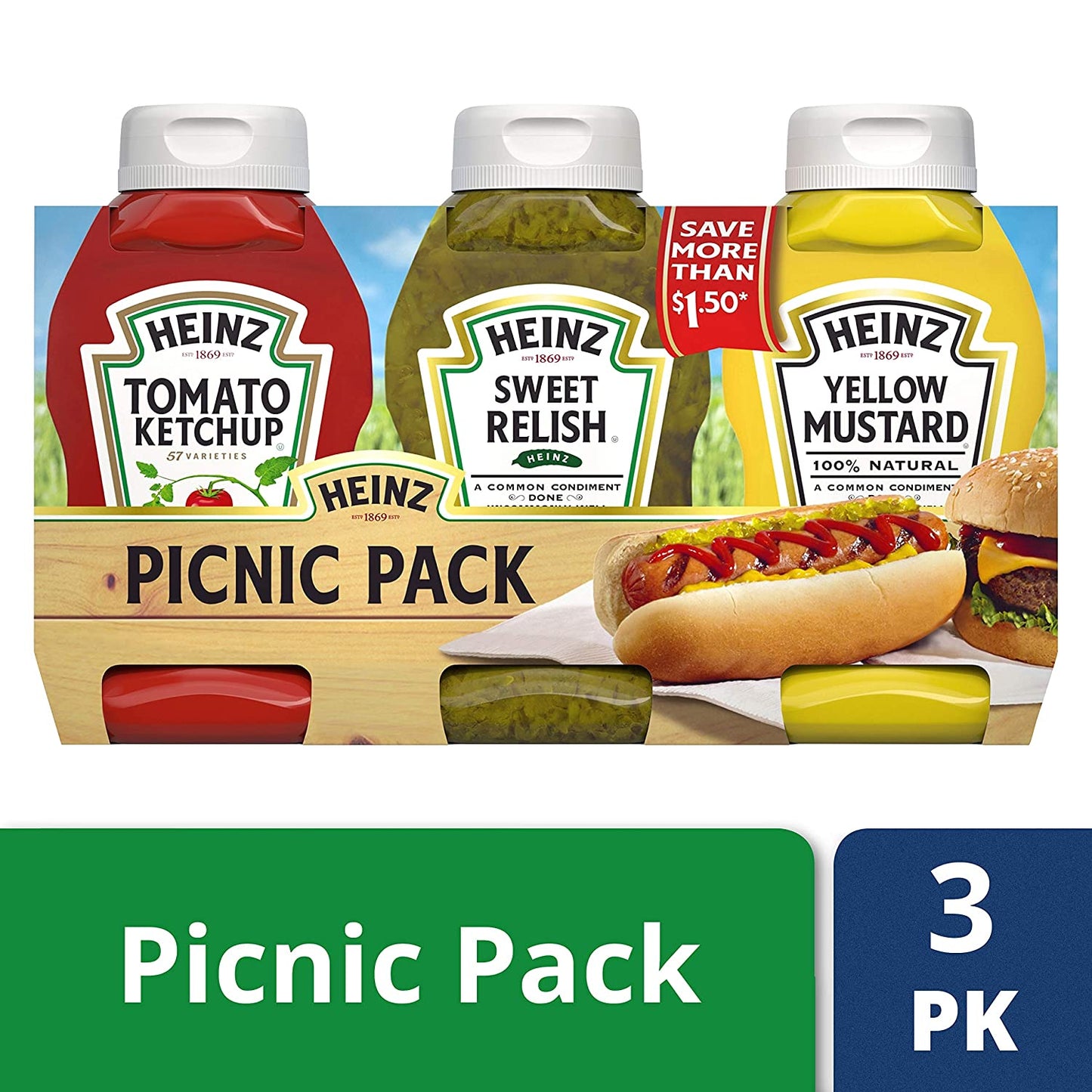 Heinz Tomato Ketchup, Relish, and Mustard Picnic Pack, 3 Count