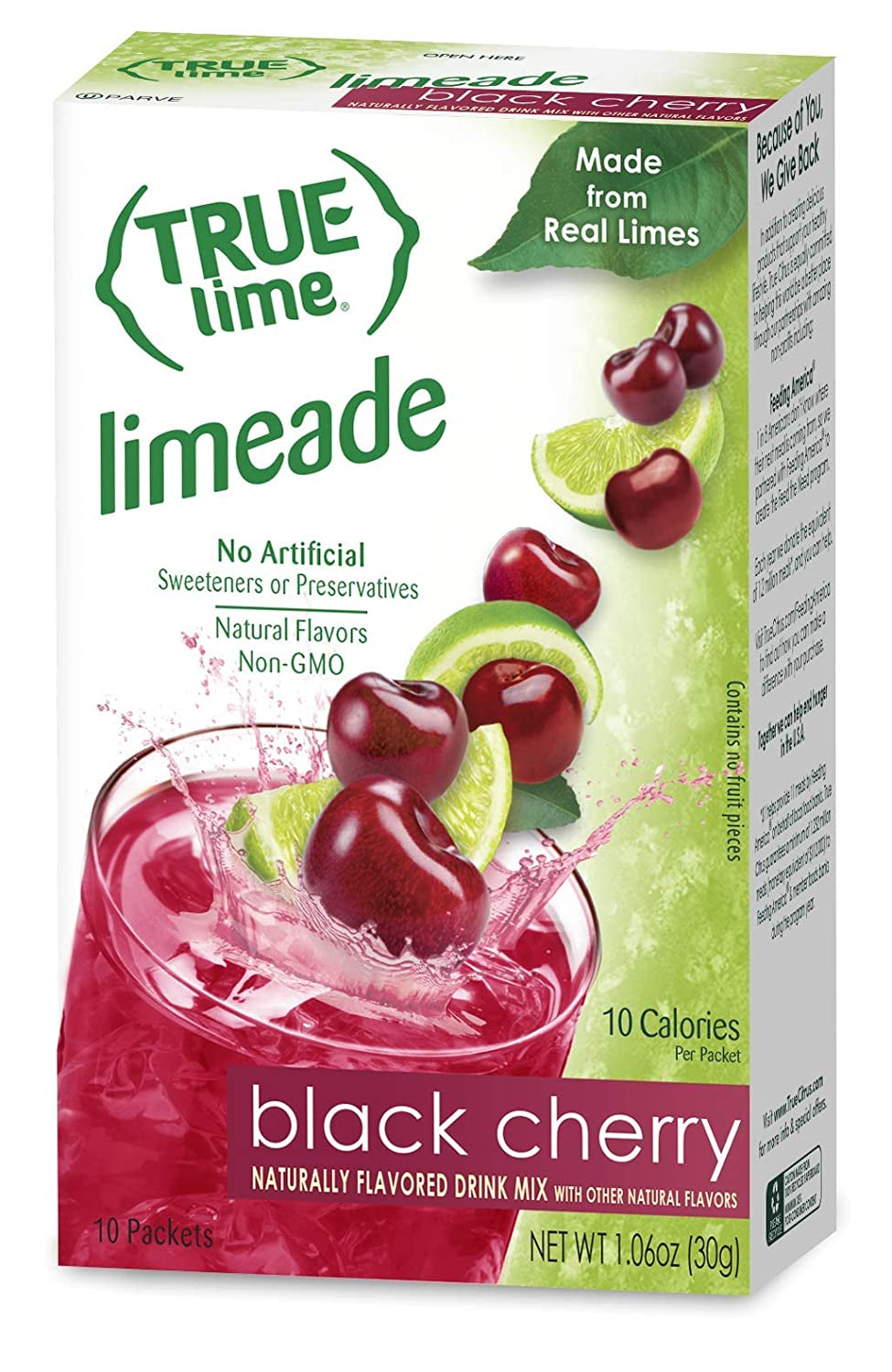 TRUE LIME Black Cherry Limeade Drink Mix (10 Count - 1 Pack) | Made from Real Limes | No Preservatives, No Artificial Sweeteners, Gluten Free | Water Flavor Packets & Water Enhancer with Stevia