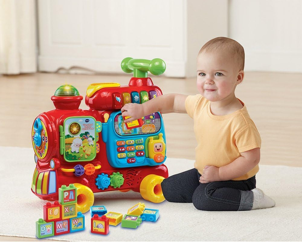 Vtech Sit-To-Stand Ultimate Alphabet Train (Frustration Free Packaging) , Red, 12 Months to 36 Months-Train^Detachable Caboose/Wagon^Double Sided Letter Blocks (13)^Walkie-Talkie^Aa Battery (3)^Manual