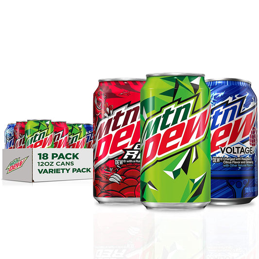 Mountain Dew 3 Flavor Core Variety Pack (Dew, Code Red, Voltage), 12 Fl Oz (Pack of 18)