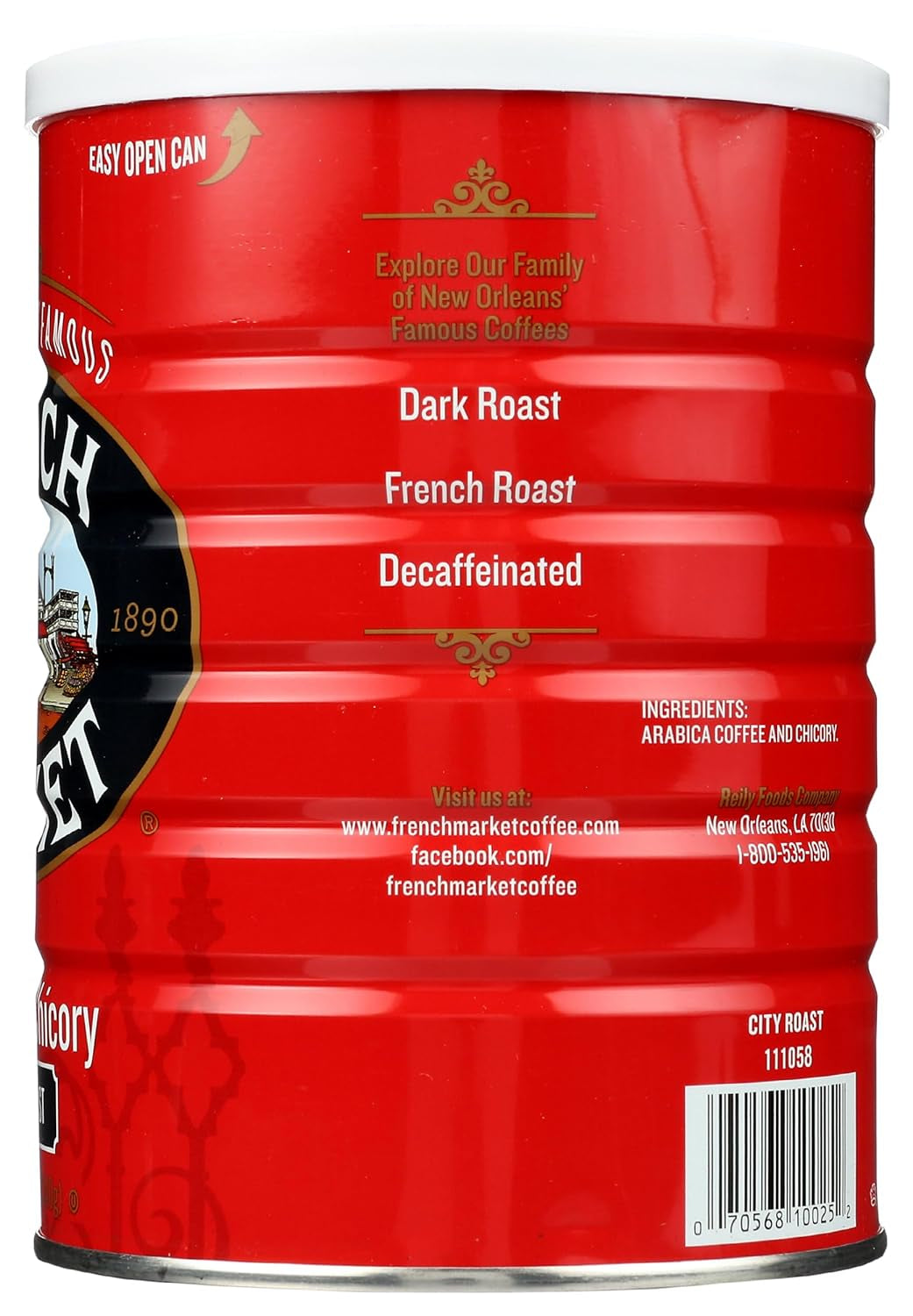 French Market Coffee, Coffee & Chicory, Dark Roast Ground Coffee, 12-Ounce Metal Can