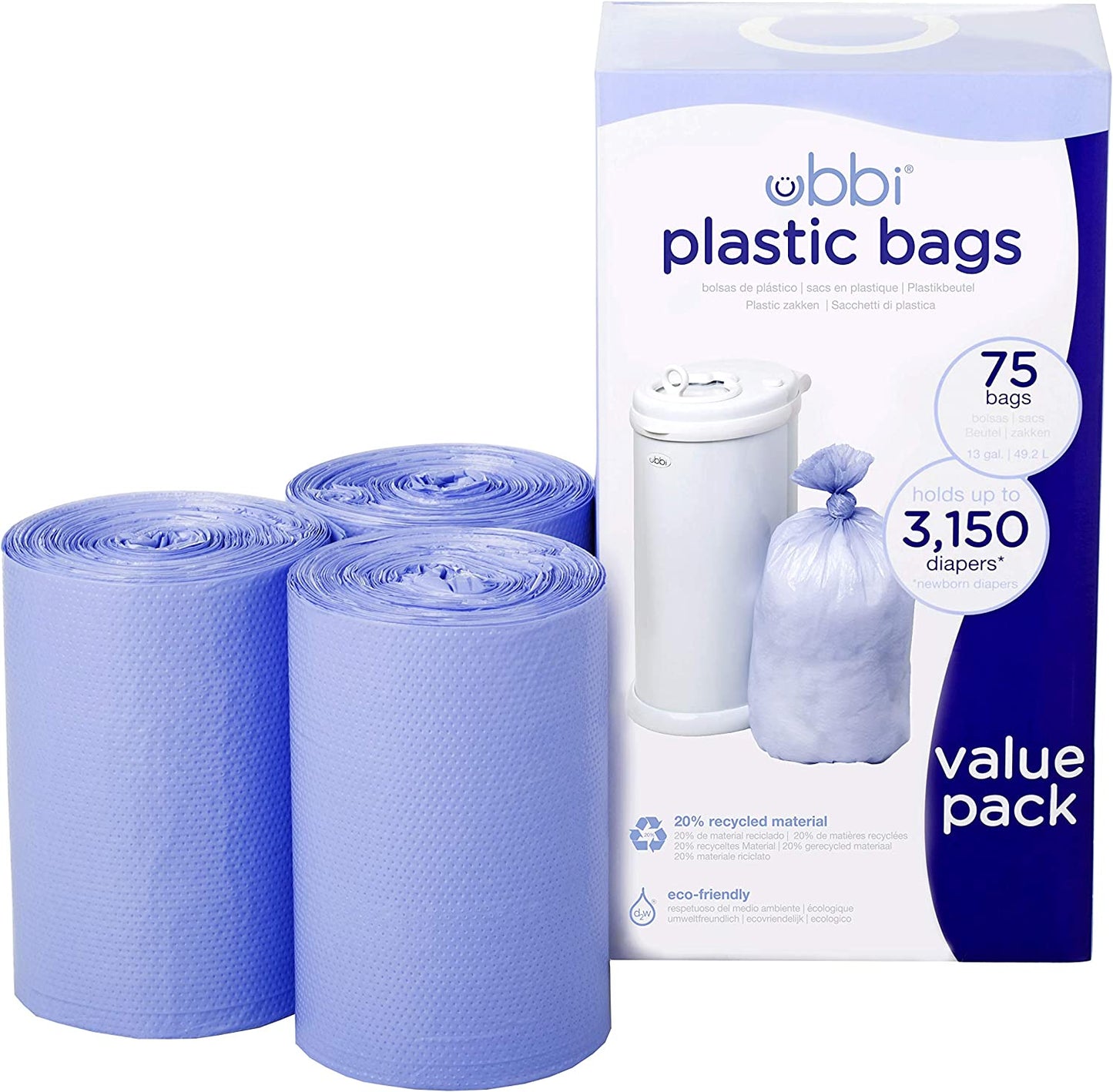 Ubbi Disposable Diaper Pail Plastic Bags, Value Pack, 75 Count, 13-Gallon Bags