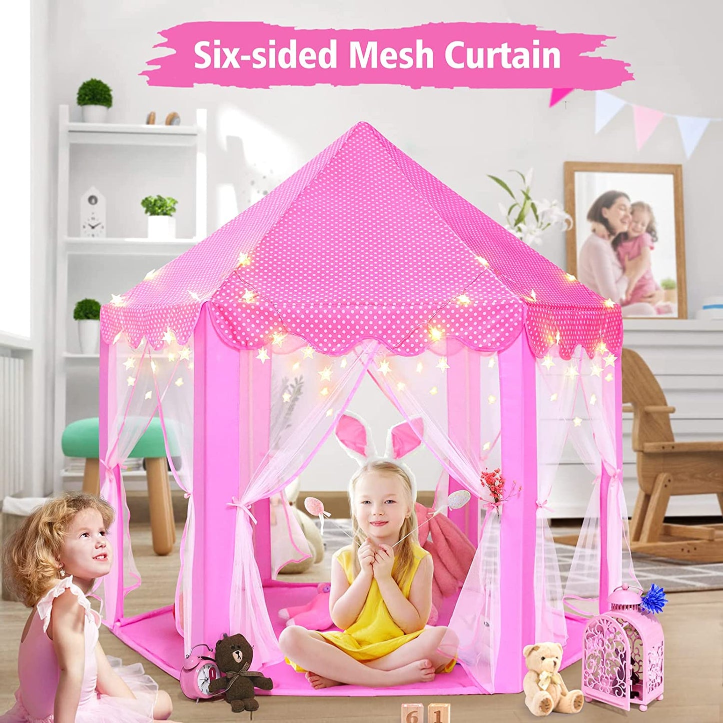 Monobeach Princess Tent Girls Large Playhouse Kids Castle Play Tent with Star Lights Toy for Children Indoor and Outdoor Games, 55'' X 53'' (Dxh)