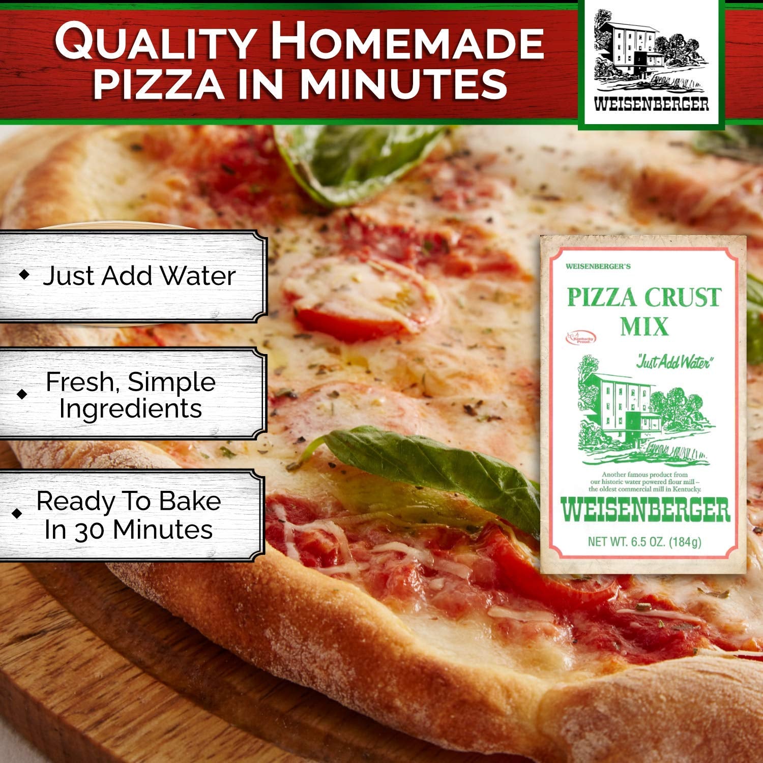 Pizza Crust Mix - Pizza Dough Mix for Homemade Pizza - Pizza Flour Mix for Pizza Crust Dough in Minutes - Premade Pizza Dough Fresh Ingredients, No Preservatives - 6.5 Oz, 12 Pack