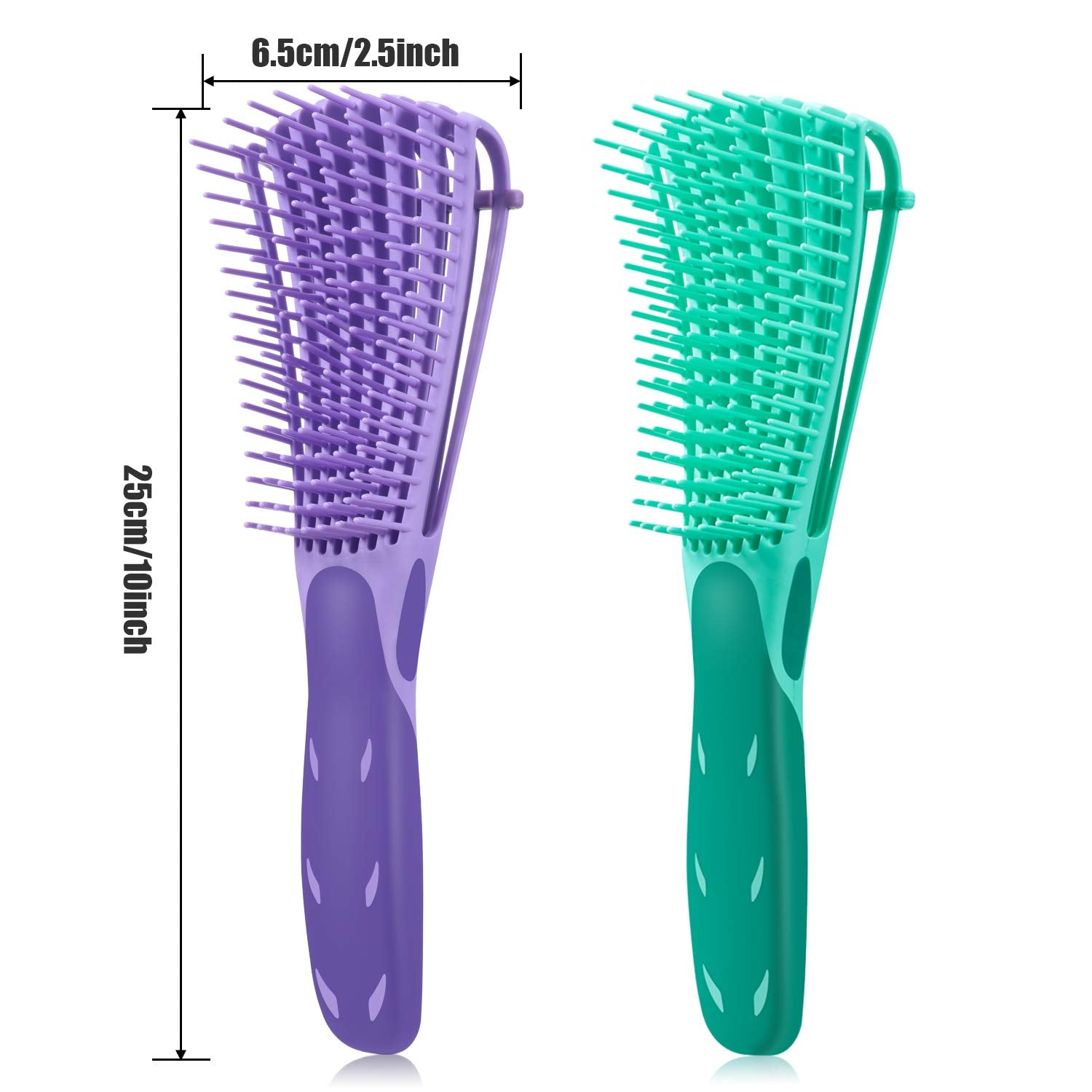 2 Pack Detangling Brush for Curly Hair, Ez Detangler Brush Hair Detangler, Afro Textured 3A to 4C Kinky Wavy for Wet/Dry/Long Thick Curly Hair, Exfoliating for Shiny Curls (Green, Purple)