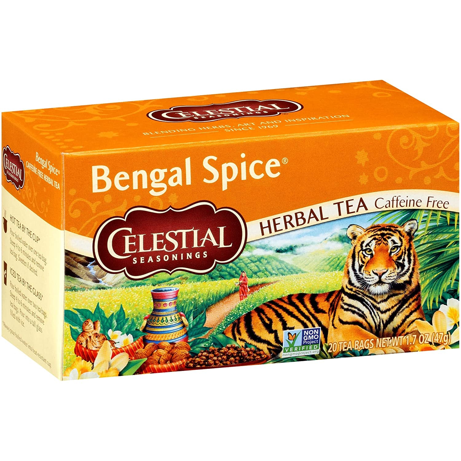 Herbal Tea, Bengal Spice, Caffeine Free, 20 Tea Bags (Pack of 6)