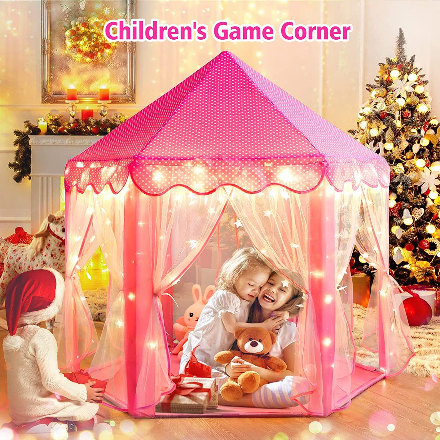 Monobeach Princess Tent Girls Large Playhouse Kids Castle Play Tent with Star Lights Toy for Children Indoor and Outdoor Games, 55'' X 53'' (Dxh)