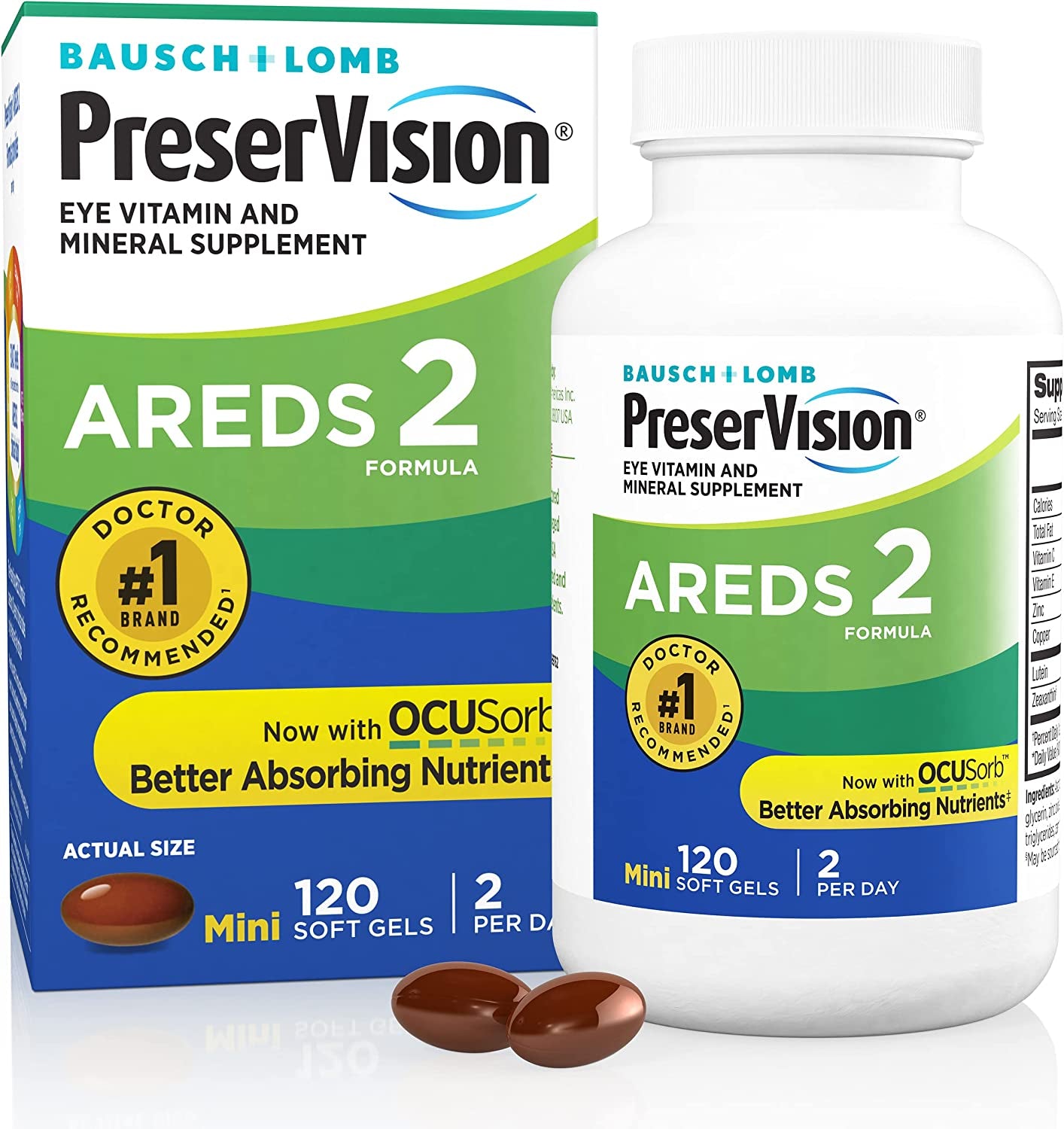 AREDS 2 Eye Vitamin & Mineral Supplement, Contains Lutein, Vitamin C, Zeaxanthin, Zinc & Vitamin E, 120 Softgels (Packaging May Vary)