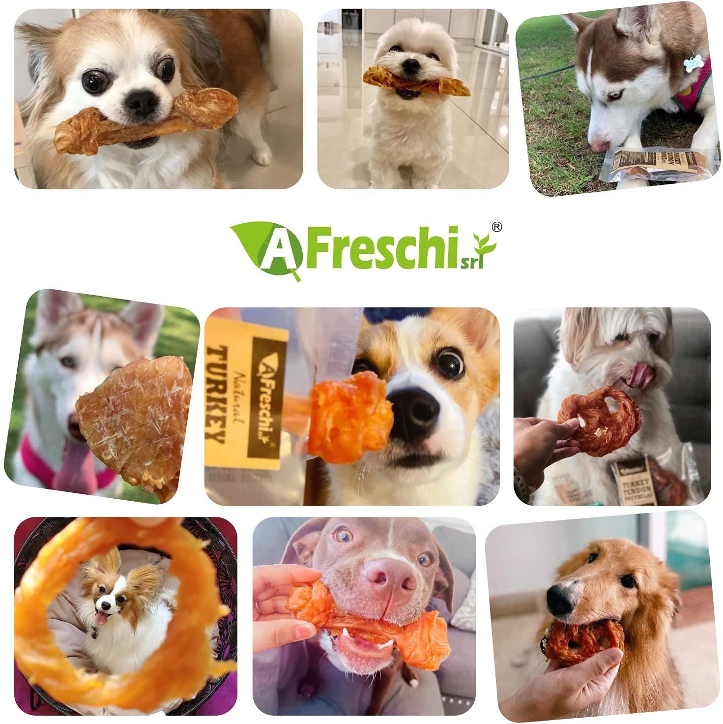 Afreschi Turkey Tendon Dog Treats for Signature Series, All Natural Human Grade Puppy Chew, Ingredient Sourced from USA, Hypoallergenic, Easy to Digest, Rawhide Alternative, 1 Unit/Pack Strip (Large)