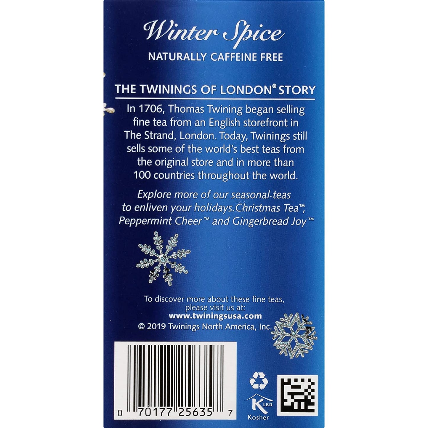 Twinings Tea Winter Spice Herbal Tea, Floral Chamomile Tea with Cinnamon Apple Spice & Sweet Cardamom, Caffeine Free, Soothing Hot Tea, Iced Tea or Cold Brew Beverage, 2 Pack - 20 Tea Bags per Box