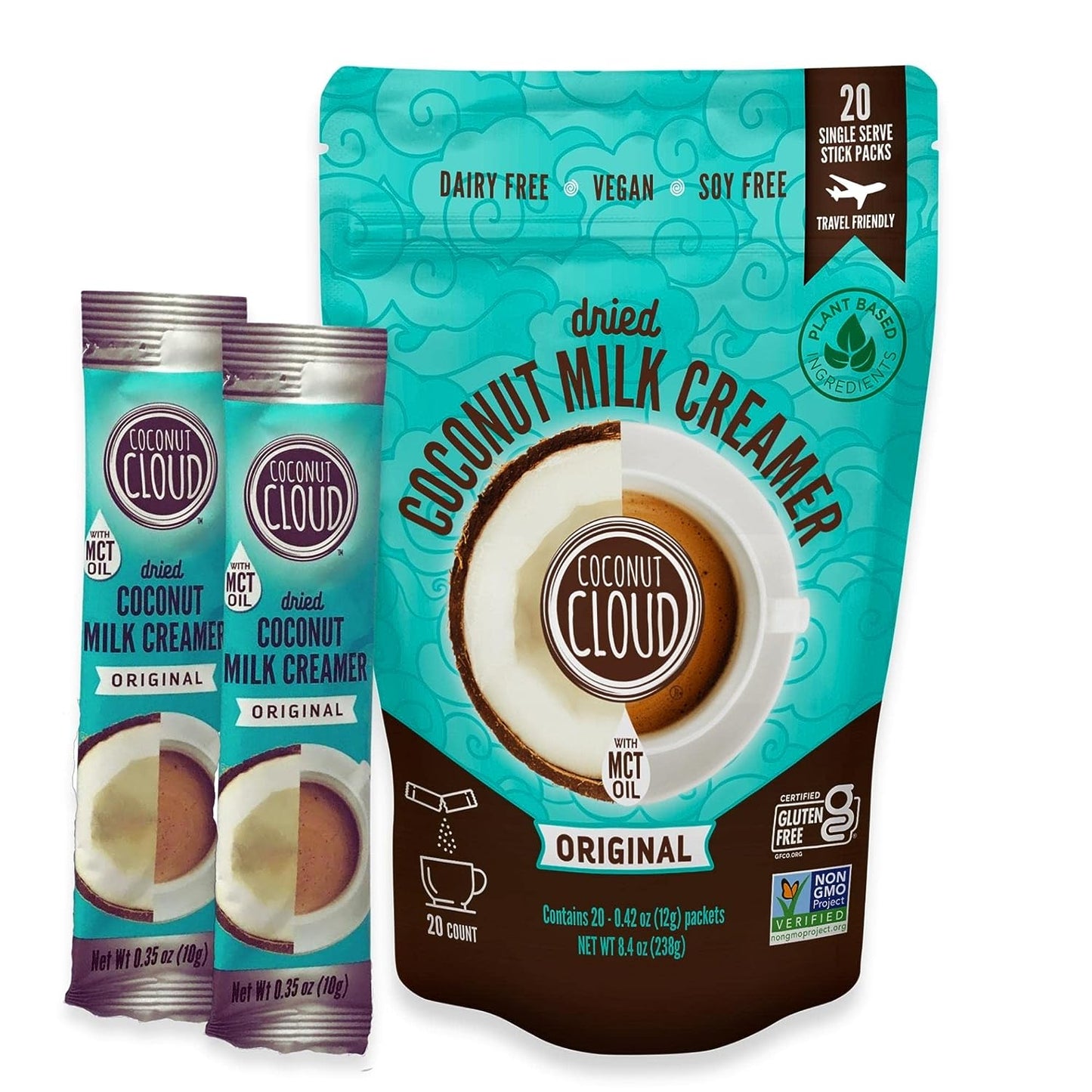 Coconut Cloud: Dairy-Free Coffee Creamer | Minimally Processed, Shelf Stable. Made from Coconut Powdered Milk. | Vegan, Gluten Free, Non-Gmo. (Home, Office, Travel), Creamers (Original - 20 Sticks)