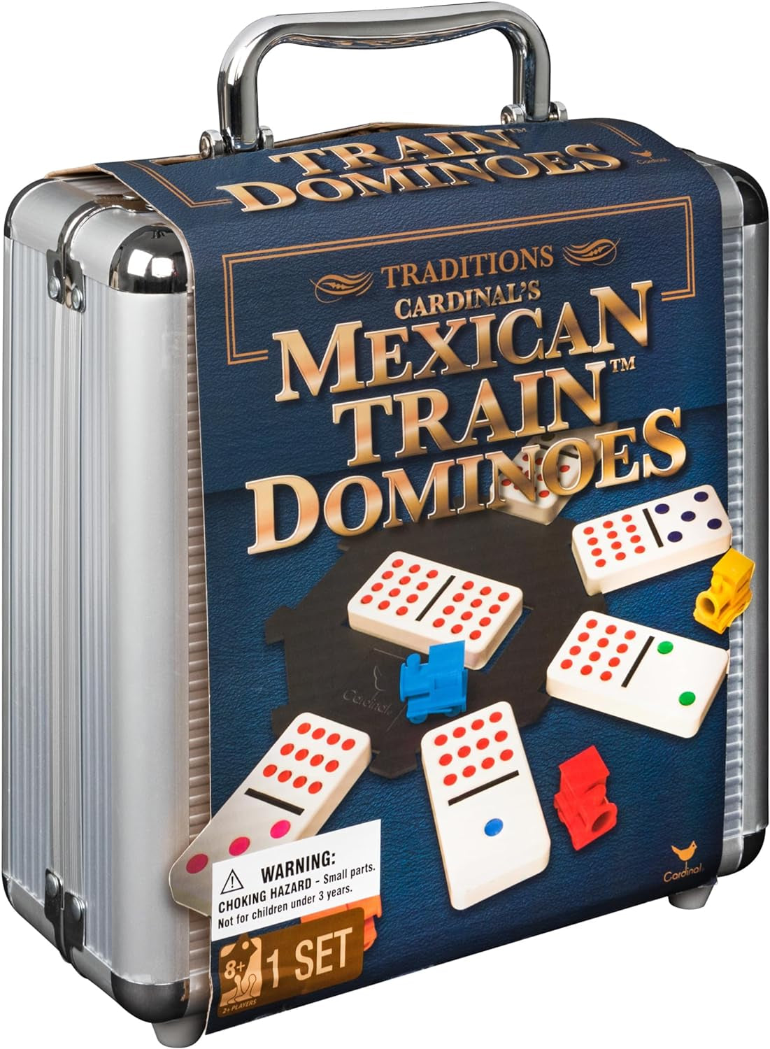 Mexican Train Dominoes Set Tile Board Game in Aluminum Carry Case Games with Colorful Trains for Family Game Night, for Adults and Kids Ages 8 and Up