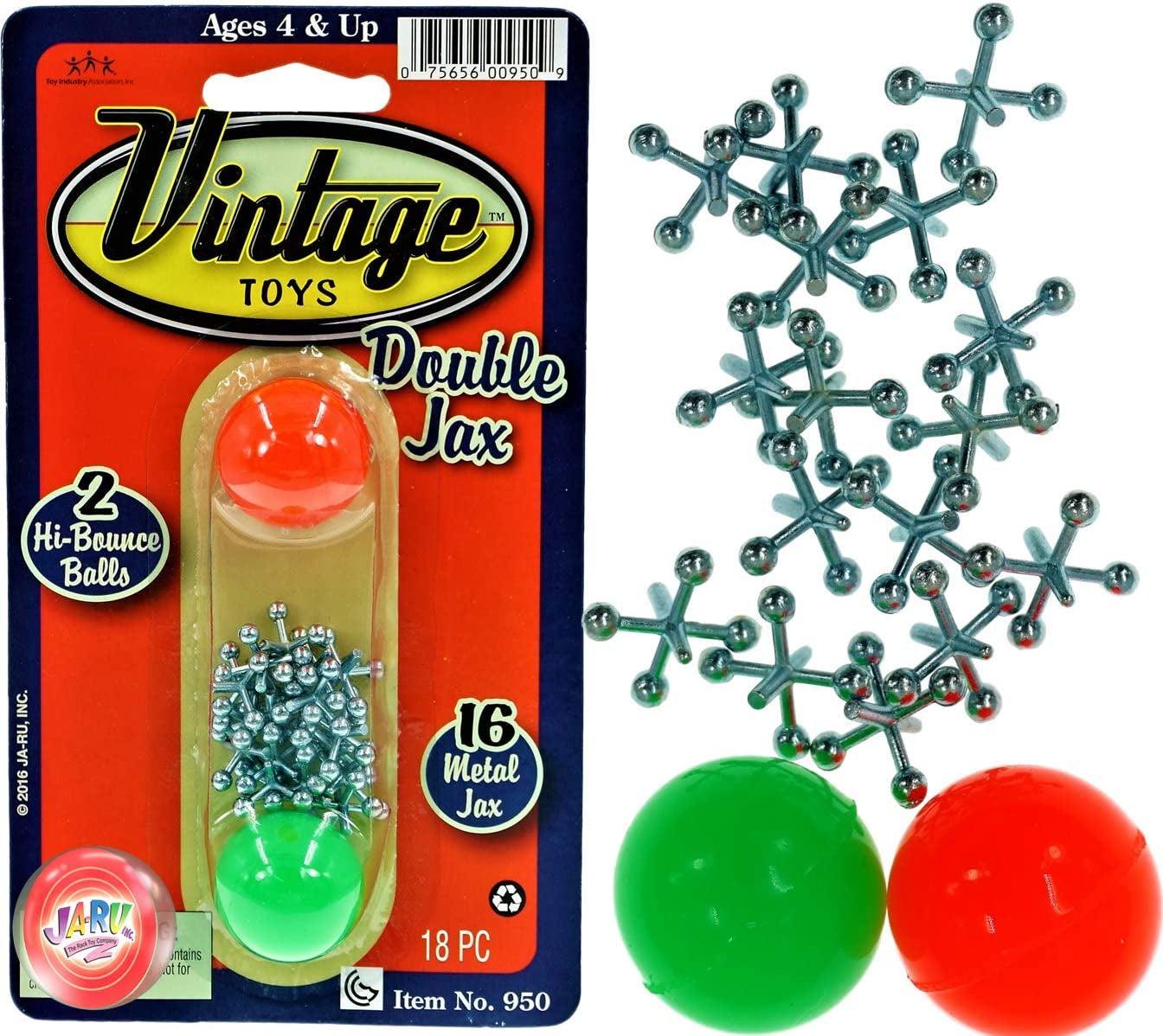 JA-RU Vintage Toys Metal Jacks Set (1 Pack) W/Two Bouncy Balls. Mini Jax Toy for Kids, Boys & Girls. Classic Family Retro Games. Bulk Party Favors, Pinata Filler, Birthday Stocking Stuffers. 950-1B