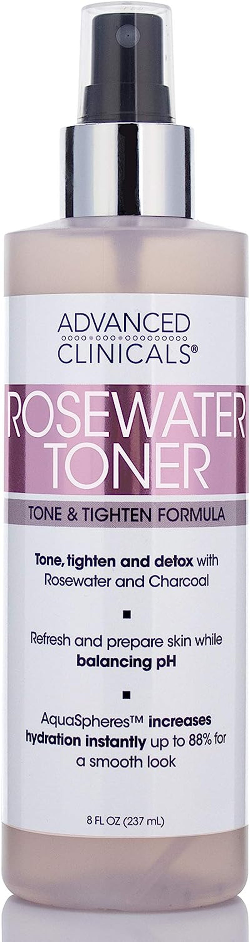 Advanced Clinicals Collagen + Rosewater Facial Mist Toner W/Charcoal & Aloe Vera. Alcohol-Free PH Balancing Formula Detoxifies & Hydrates Skin Improving Overall Skin Tone, Calming Face Mist, 8 Fl Oz