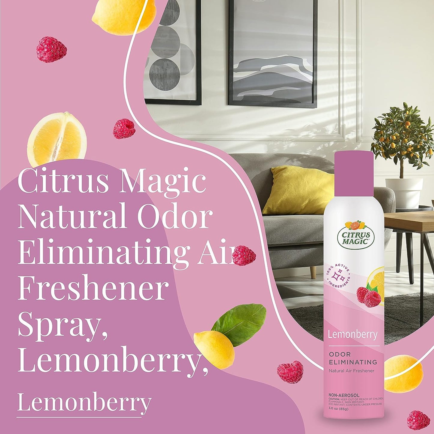 Citrus Magic, Lemonberry, Natural Odor Eliminating Air Freshener Spray, 3-Ounce, 3 Fl Oz (Pack of 3), 3 Count