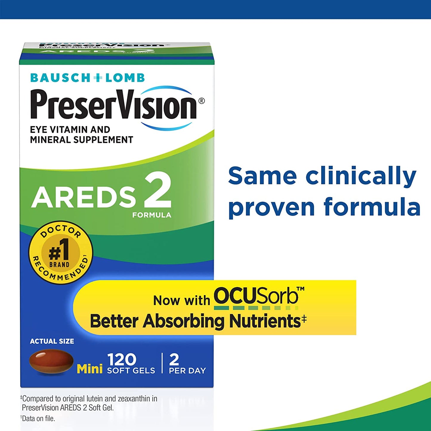 AREDS 2 Eye Vitamin & Mineral Supplement, Contains Lutein, Vitamin C, Zeaxanthin, Zinc & Vitamin E, 120 Softgels (Packaging May Vary)