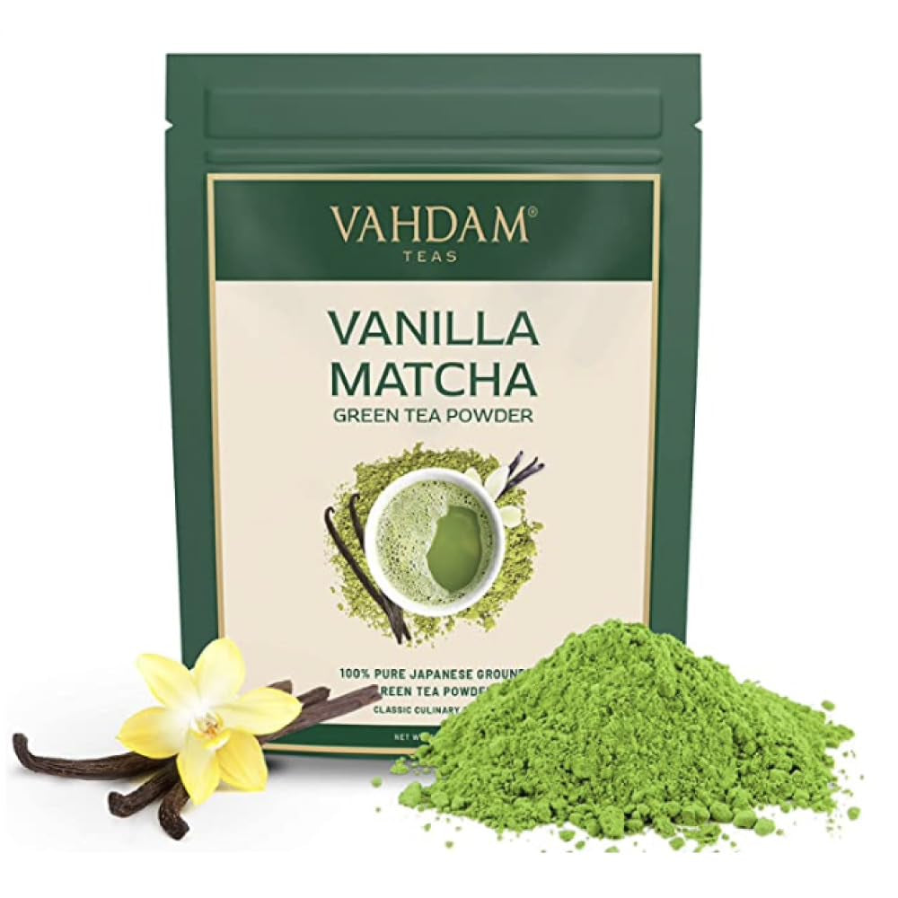 Vanilla Matcha Green Tea Powder, 1.76Oz (25 Cups) Superfood Blend, Japanese Matcha Powder with Pure Vanilla