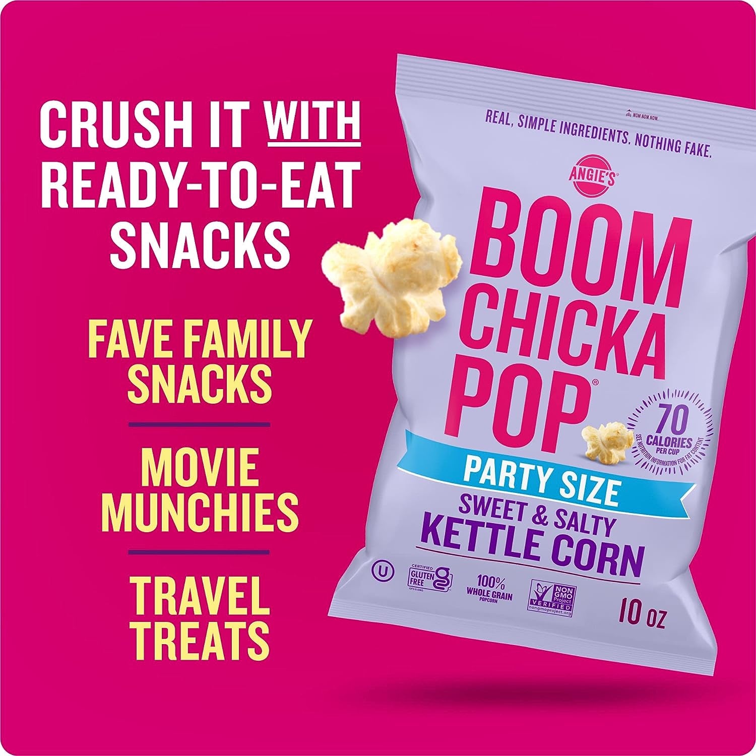 Angie'S BOOMCHICKAPOP Sweet and Salty Kettle Corn Popcorn, Gluten Free, Party Size 10 Oz.