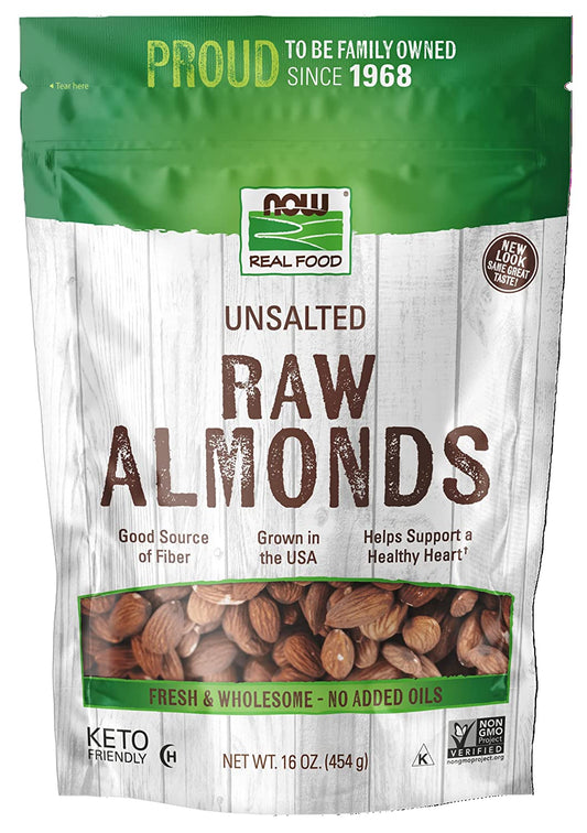 NOW Foods, Almonds, Raw and Unsalted, Source of Protein, Grown in the USA, 16-Ounce (Packaging May Vary)