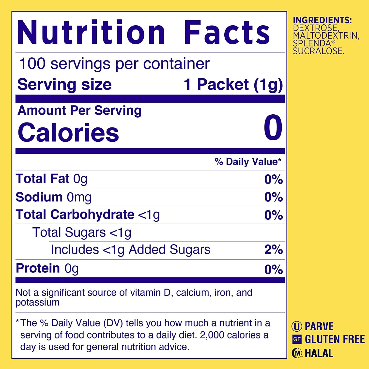 SPLENDA No Calorie Sweetener, Single-Serve Packets (100 Count), 3.5 Ounce