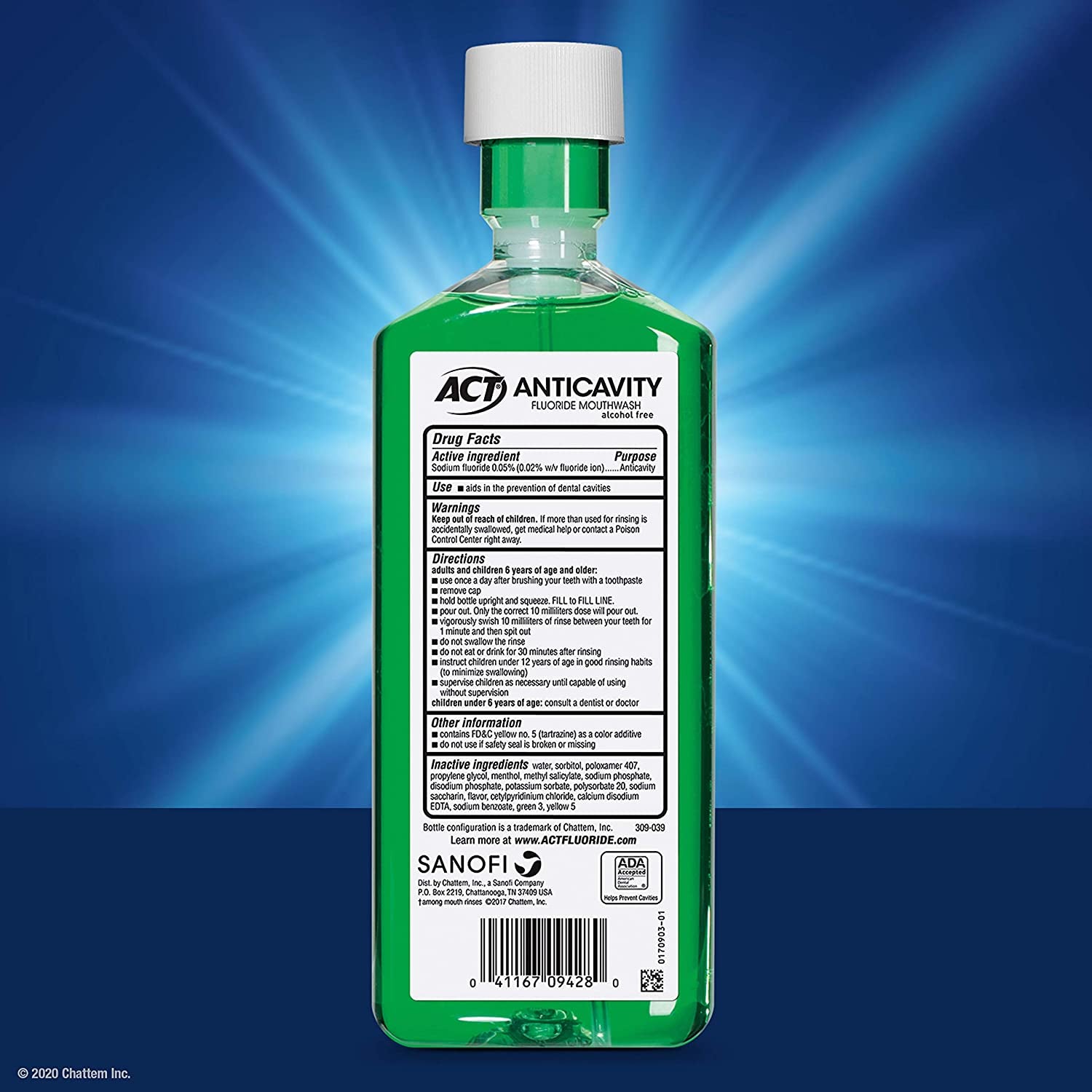 ACT Anticavity Zero Alcohol Fluoride Mouthwash 18 Fl. Oz., with Accurate Dosing Cup, Mint