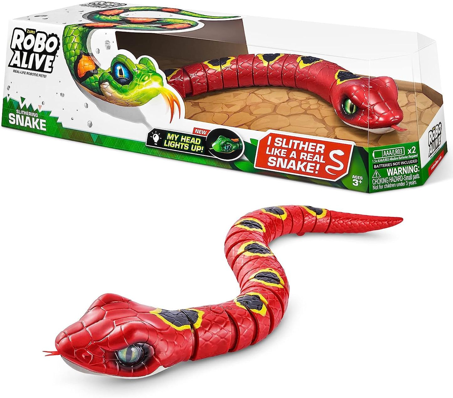 Robo Alive Slithering Snake Series 3 Red by ZURU Battery-Powered Robotic Light up Reptile Toy That Moves (Red), Multi-Color, 7150A