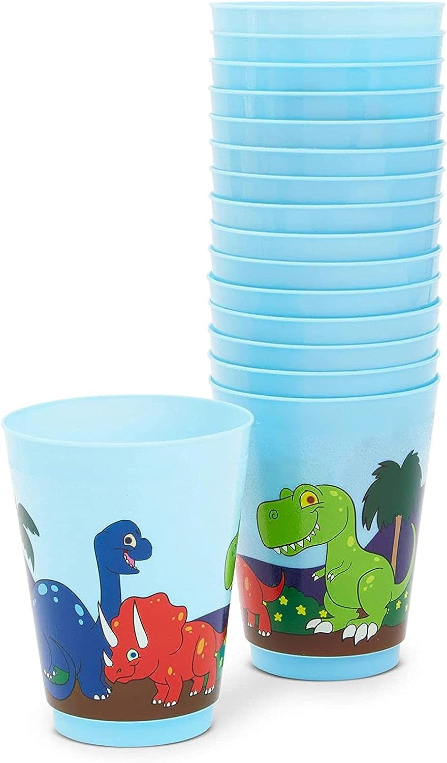 BLUE PANDA Dinosaur Reusable Plastic Party Cups – Pack of 16 – Blue