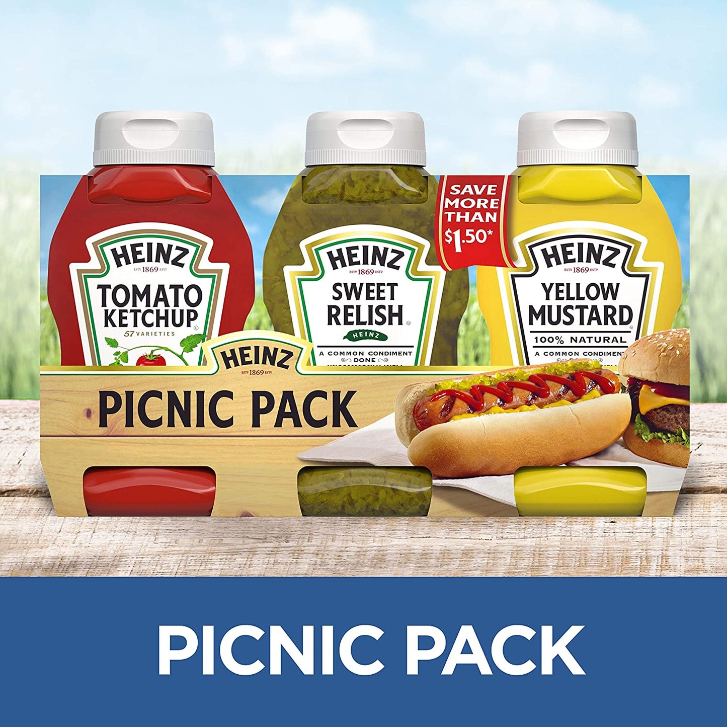 Heinz Tomato Ketchup, Relish, and Mustard Picnic Pack, 3 Count