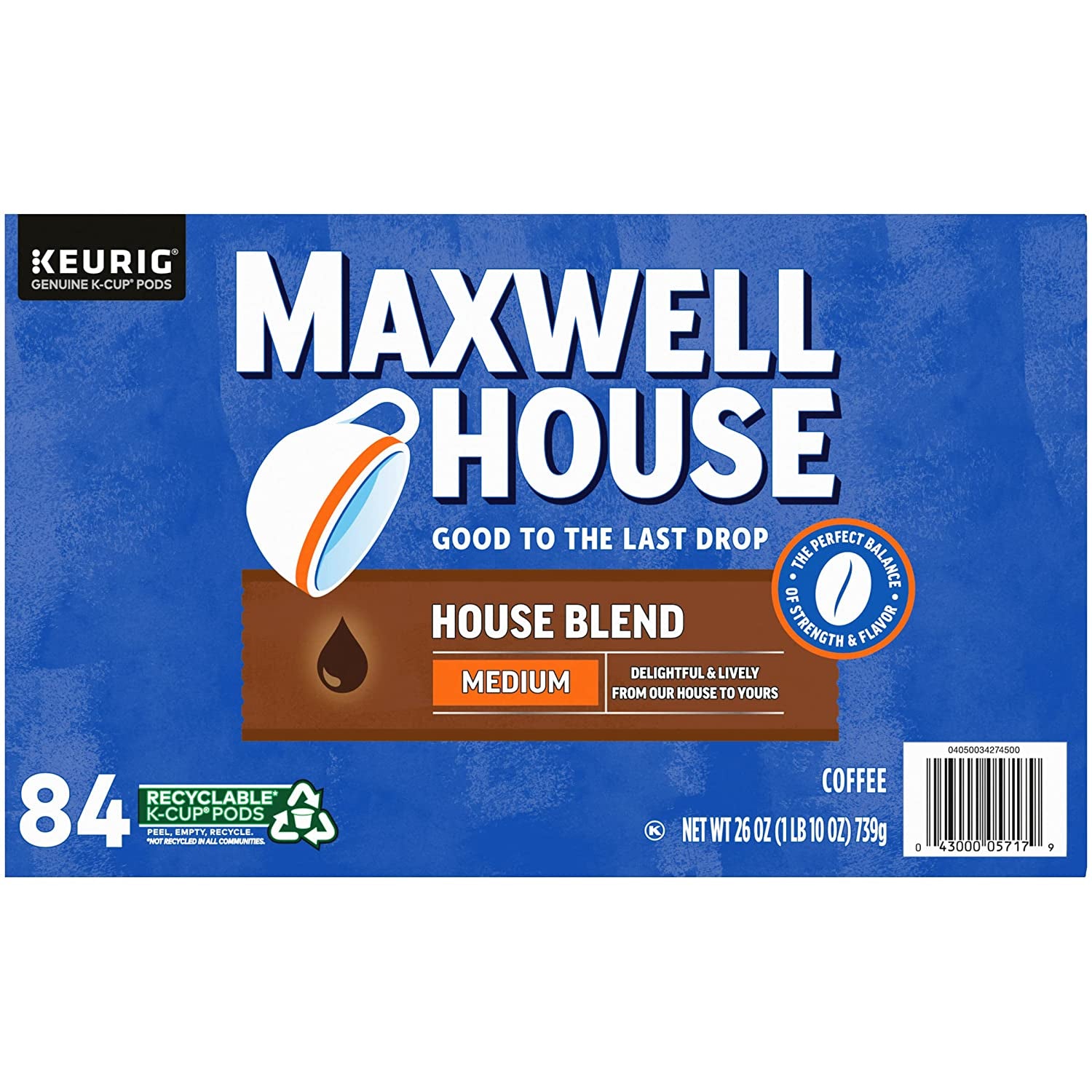 Maxwell House House Blend Medium Roast K-Cup Coffee Pods (84 Ct Box)