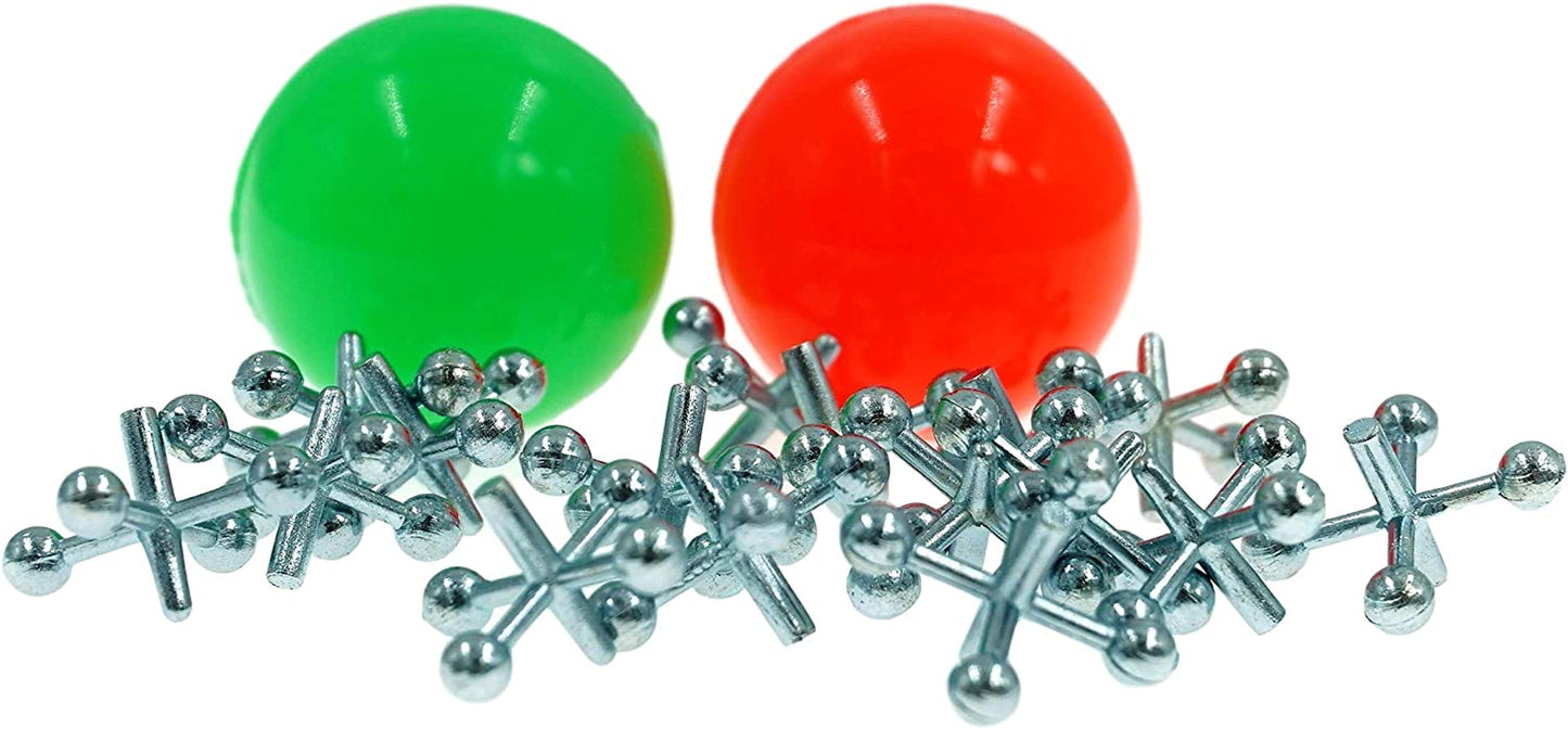 JA-RU Vintage Toys Metal Jacks Set (1 Pack) W/Two Bouncy Balls. Mini Jax Toy for Kids, Boys & Girls. Classic Family Retro Games. Bulk Party Favors, Pinata Filler, Birthday Stocking Stuffers. 950-1B