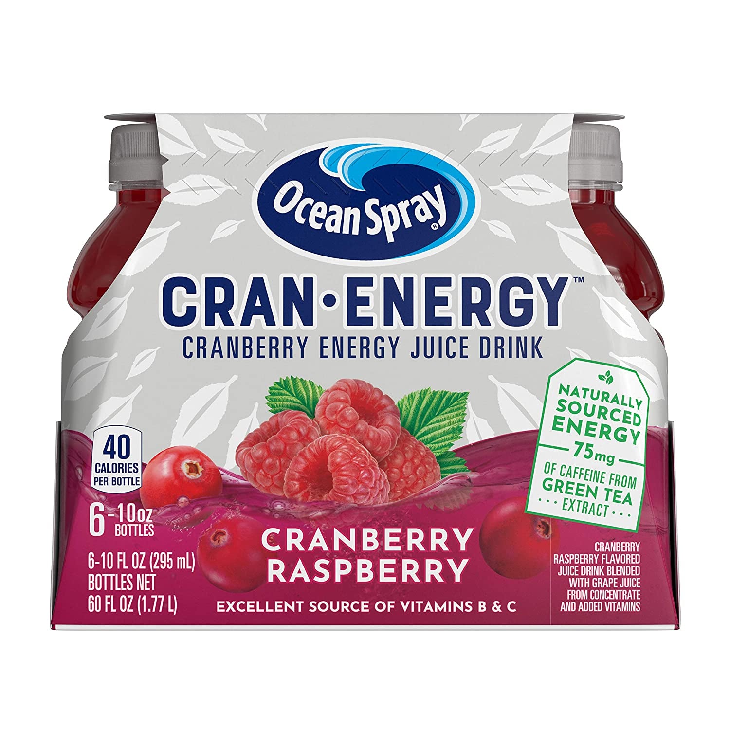 Ocean Spray Cran-Energy, Cranberry Raspberry Energy Juice Drink, 10 Ounce Bottles, 6 Count