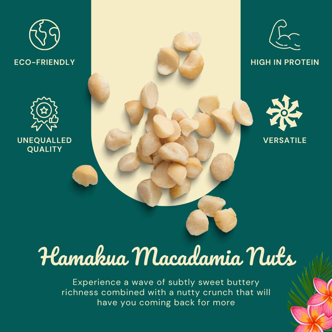 Hamakua Macadamia Nuts - Bulk Macadamias - Hawaiian Grown Dry Roasted Half and Whole Macadamias - Natural Eco-Friendly- Salted- 20Oz