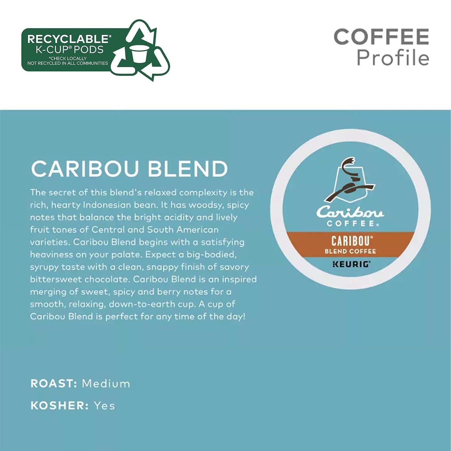 Caribou Coffee Caribou Blend, Keurig Single-Serve K-Cup Pods, Medium Roast Coffee, 32 Count