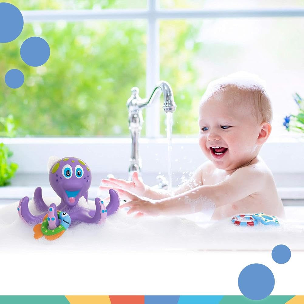 Nuby Floating Purple Octopus with 3 Hoopla Rings Interactive Bath Toy