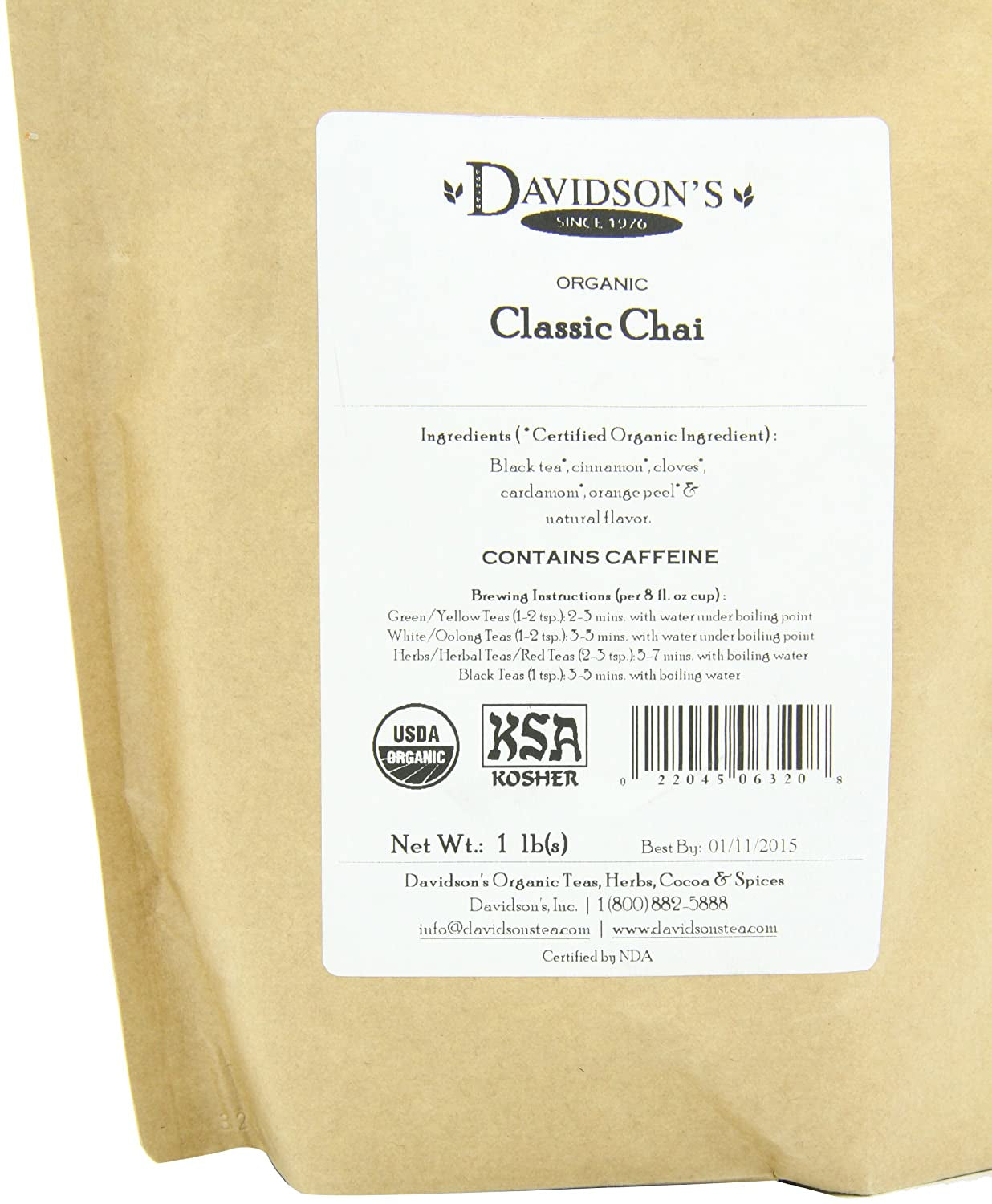 Davidson'S Organics, Classic Chai, Loose Leaf Tea, 16-Ounce Bag