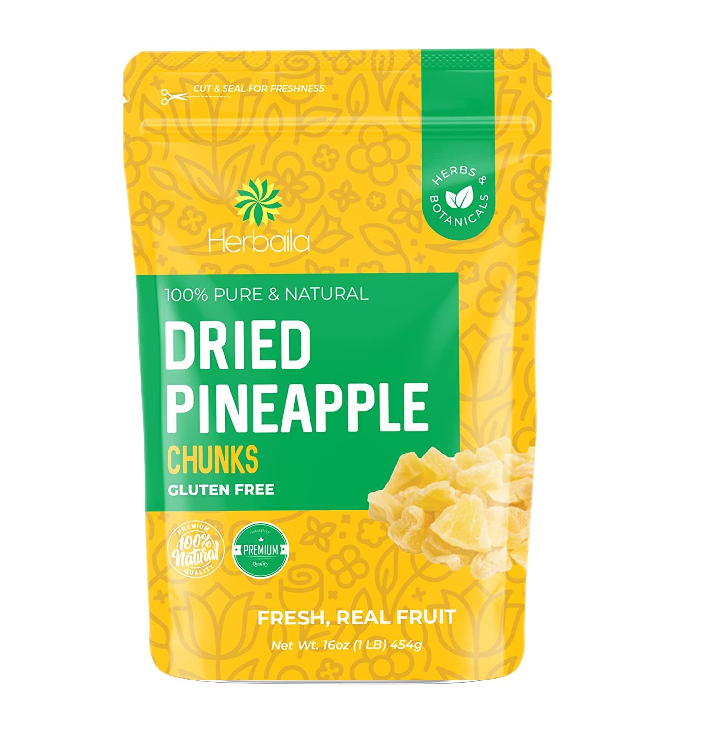 1 Pound. Dehydrated Pineapple Chunk, Dehydrated Pineapple Bulk Bits. All Natural, Non-Gmo, Lightly Sweetened Dried Pineapples, 16 Oz.