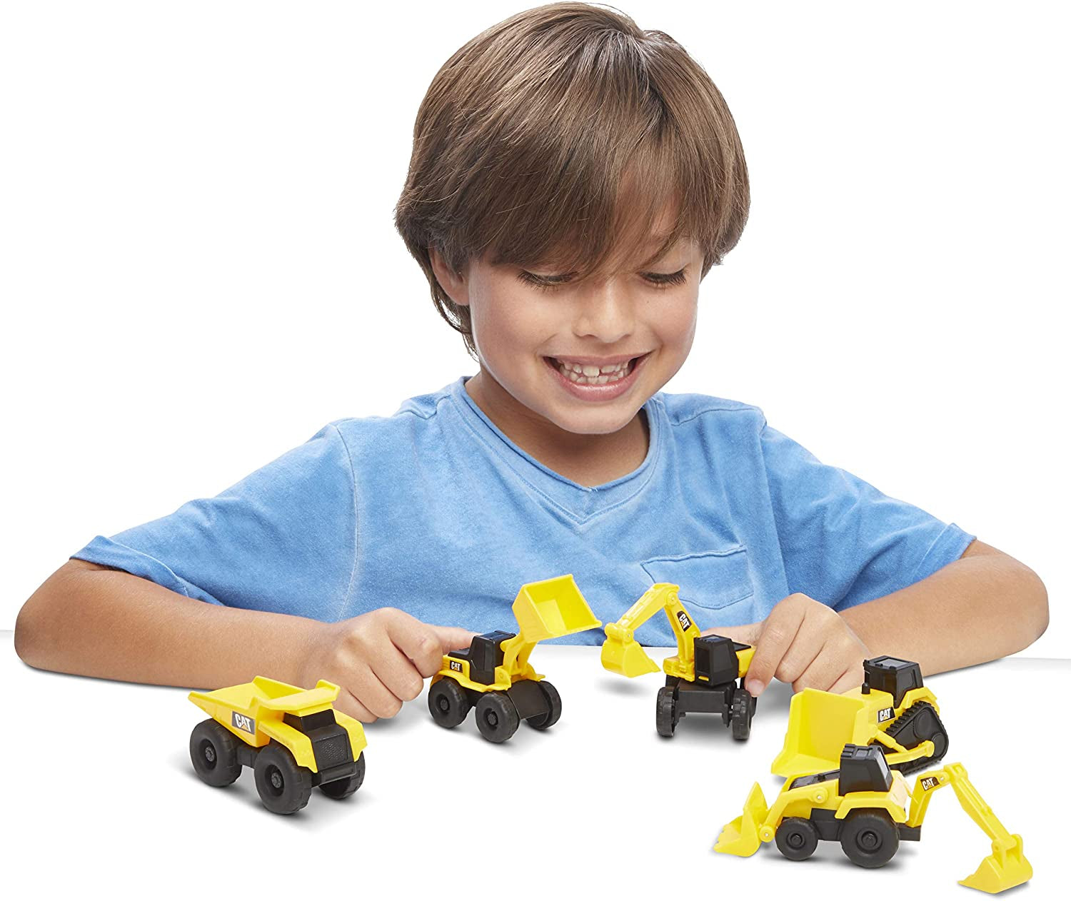 Cattoysofficial, CAT Little Machines Toys with 5Pcs - Dump Truck, Wheel Loader, Bulldozer, Backhoe, and Excavator Vehicles, Cake Toppers, Playset for Kids Ages 3 and Up,Yellow