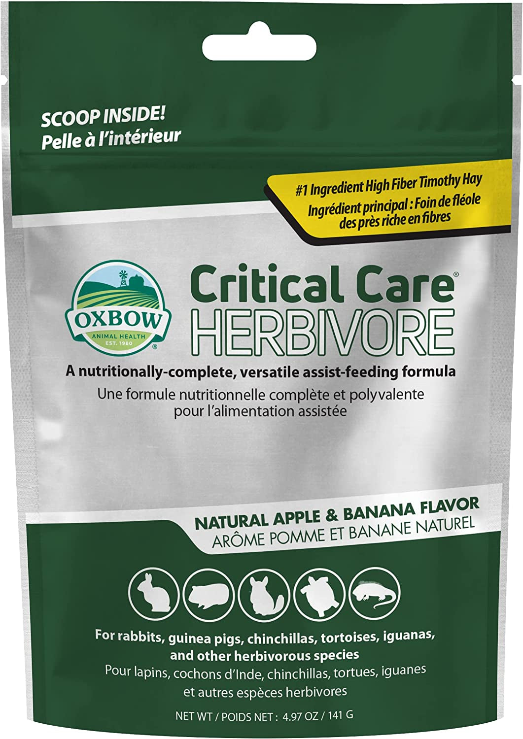 Oxbow Animal Health Critical Care, Herbivore, Apple-Banana Flavor, 141 Gram Bag