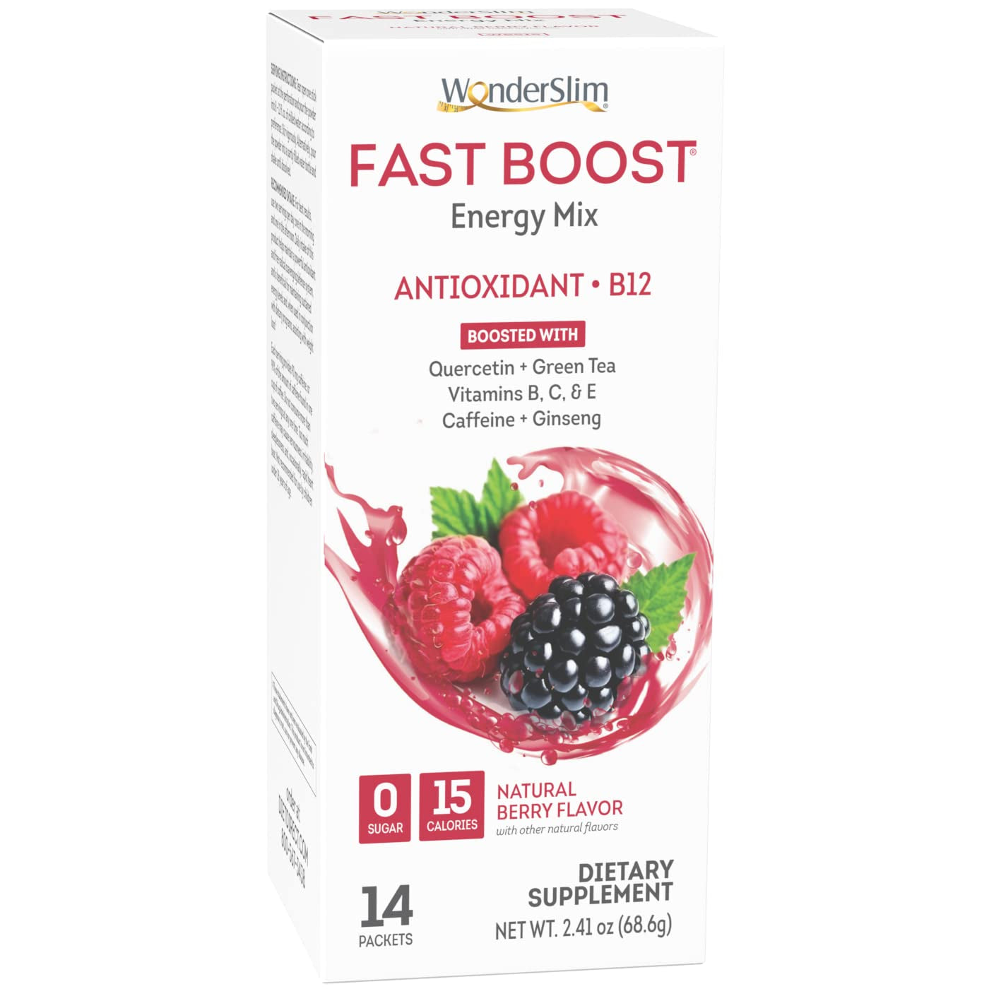 Wonderslim FAST BOOST Energy Drink Mix with B12, Berry - Multivitamins, Antioxidants, 0G Sugar, 15 Calories (14Ct)