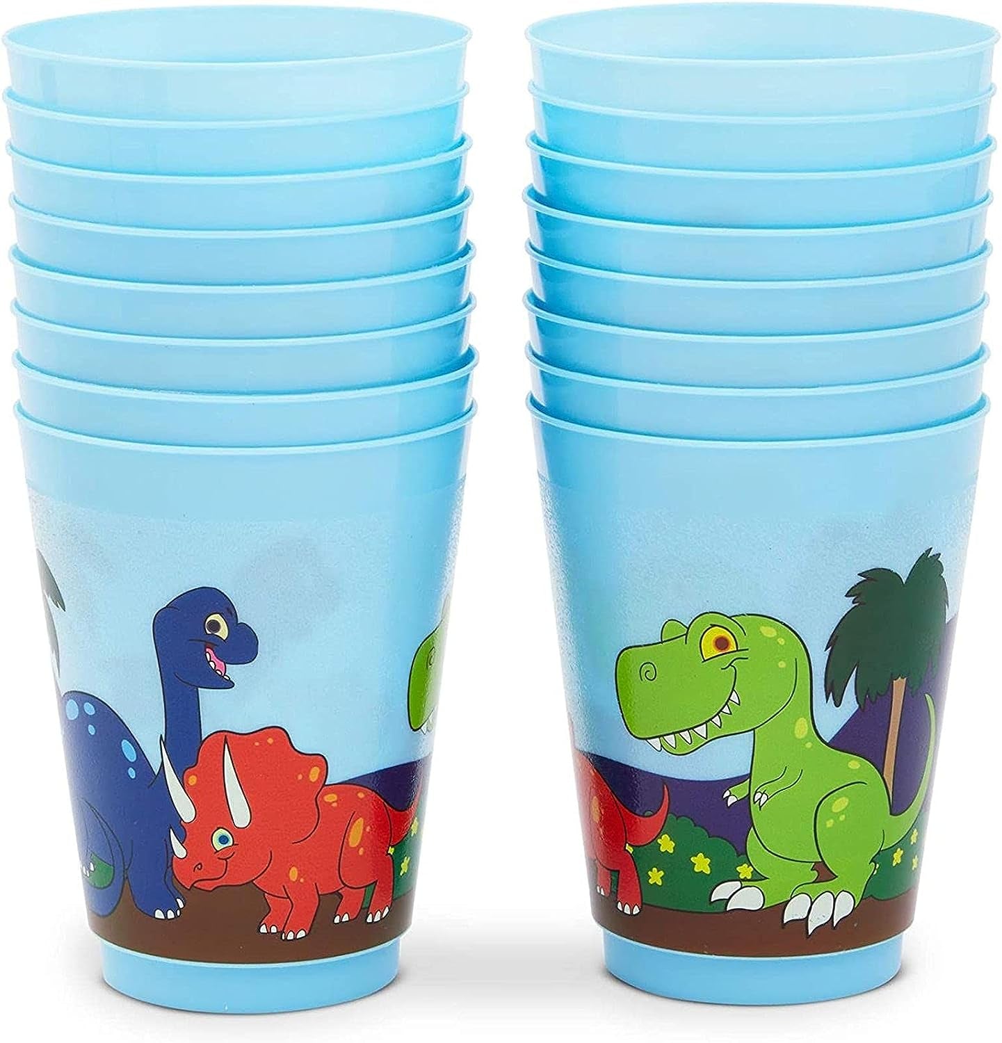 BLUE PANDA Dinosaur Reusable Plastic Party Cups – Pack of 16 – Blue