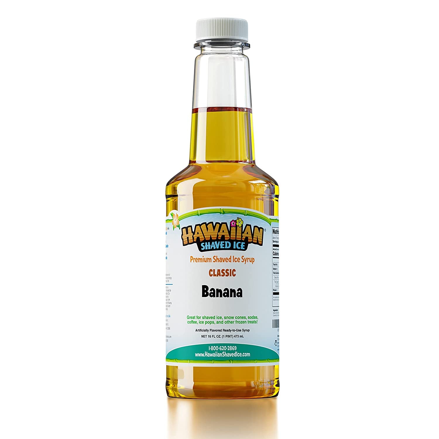 Hawaiian Shaved Ice Syrup Pint, Banana Flavor, Great for Slushies, Italian Soda, Popsicles, & More, No Refrigeration Needed, Contains No Nuts, Soy, Wheat, Dairy, Starch, Flour, or Egg Products