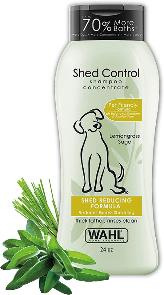 WAHL Shed Control Pet Shampoo for Dog Shedding & Dander – Lemongrass, Sage, Oatmeal, & Aloe for Healthy Coats & Skin – 24 Oz - Model 820005A