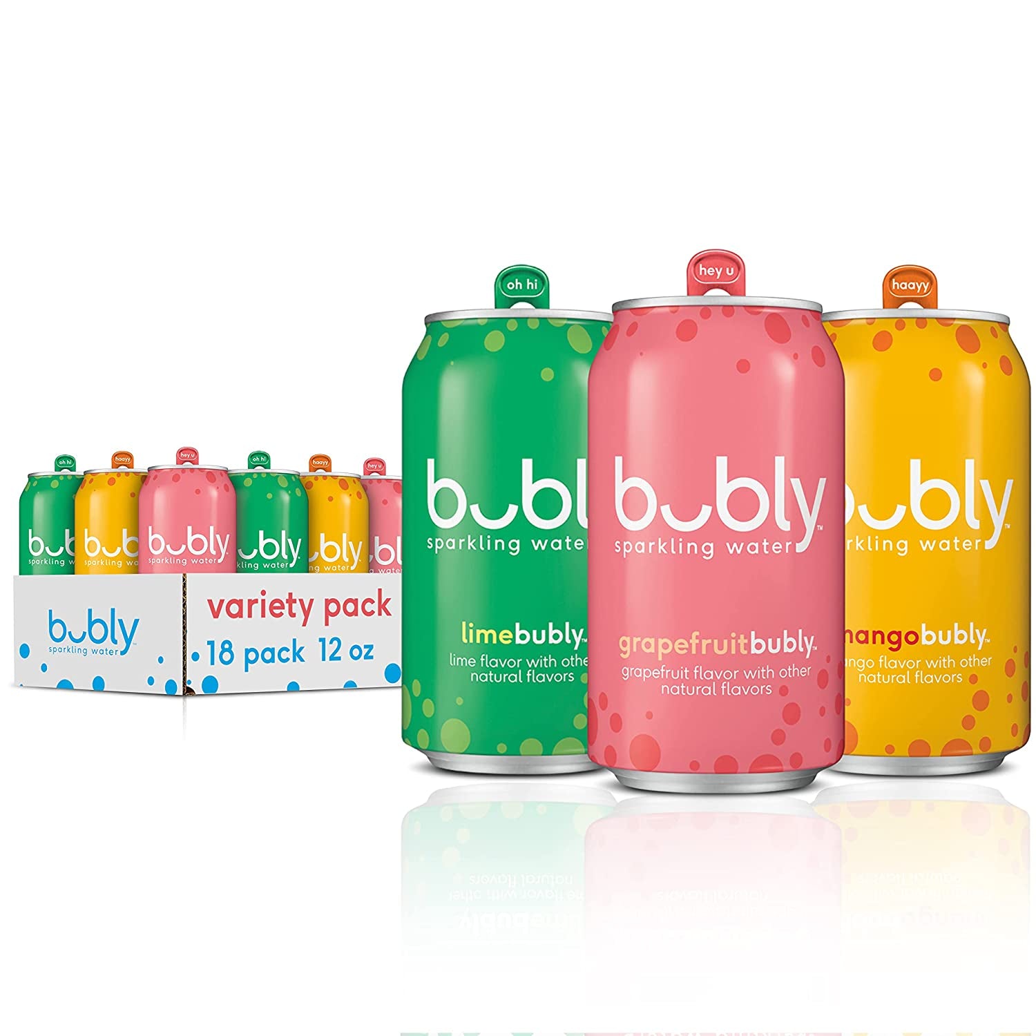 Bubly Sparkling Water, Tropical Thrill Variety Pack, 12 Fl Oz Cans (18 Pack)