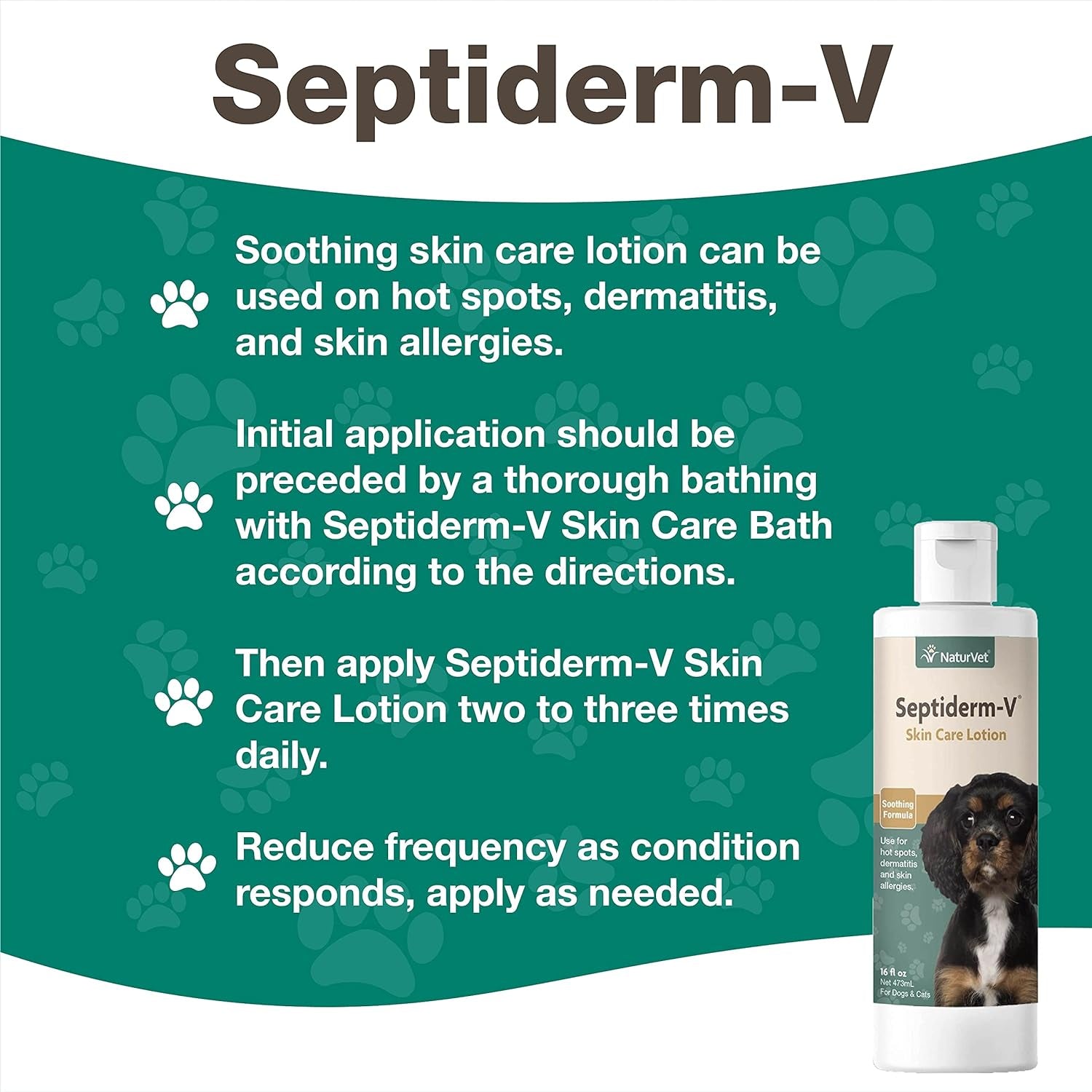 Naturvet Septiderm-V Skin Care Lotion for Dogs & Cats – Pet Health Supplement for Dermatitis, Dog Skin Allergies, Itching, Hot Spots, Cat Rashes – Pet Lotion, Grooming Aid – 16 Oz.