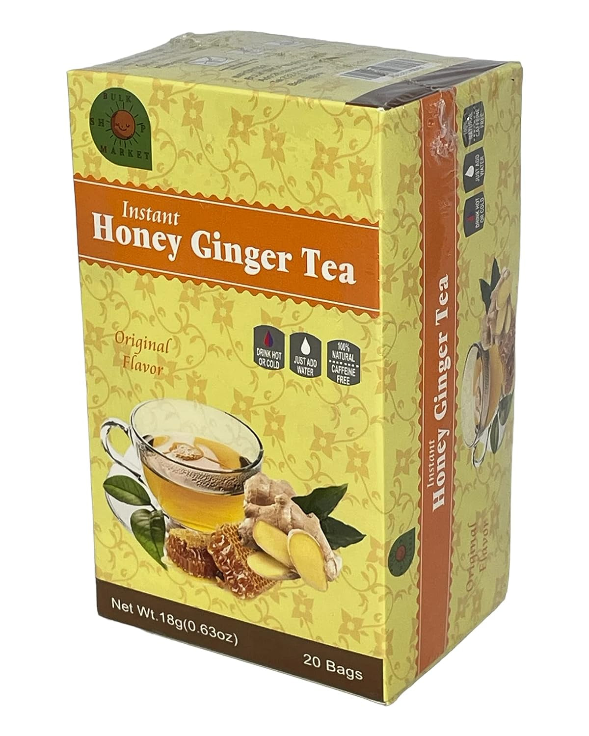 BULKSHOPMARKET INSTANT HONEY GINGER TEA 20 SACHETS 100% PURE for HOT or COLD (1)