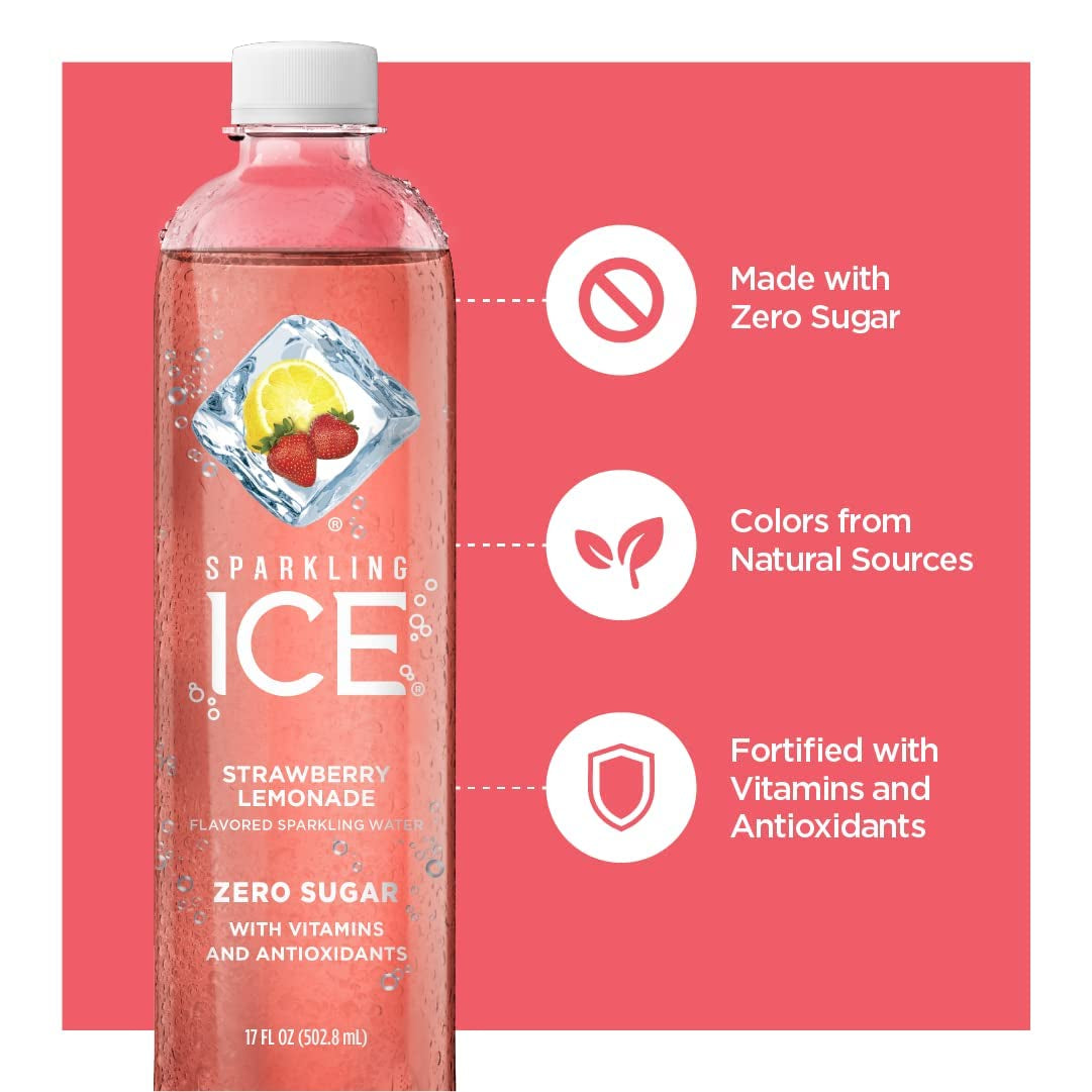 Sparkling Ice, Strawberry Lemonade Sparkling Water, Zero Sugar Flavored Water, with Vitamins and Antioxidants, Low Calorie Beverage, 17 Fl Oz Bottles (Pack of 12)