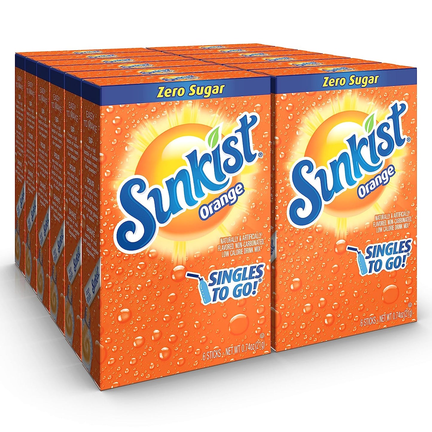 Sunkist Soda Orange Singles to Go Drink Mix, 12 Boxes with 6 Packets Each - 72 Total Servings