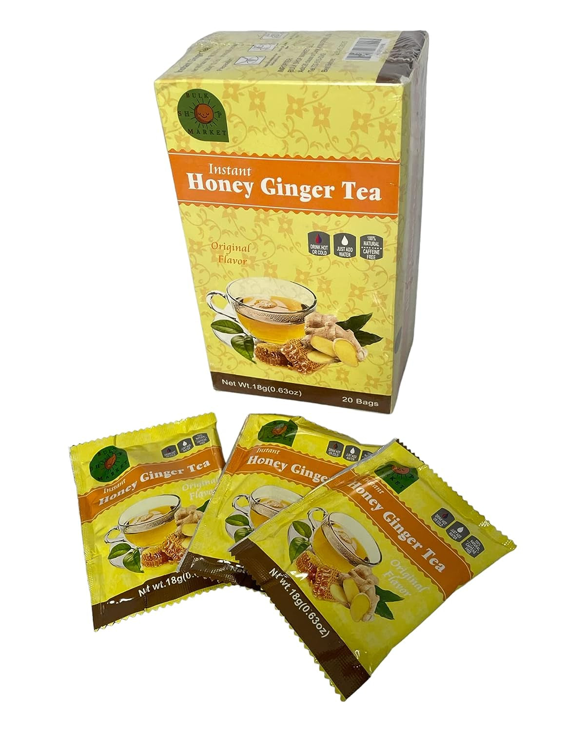 BULKSHOPMARKET INSTANT HONEY GINGER TEA 20 SACHETS 100% PURE for HOT or COLD (1)