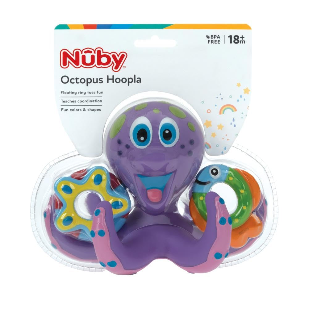 Nuby Floating Purple Octopus with 3 Hoopla Rings Interactive Bath Toy