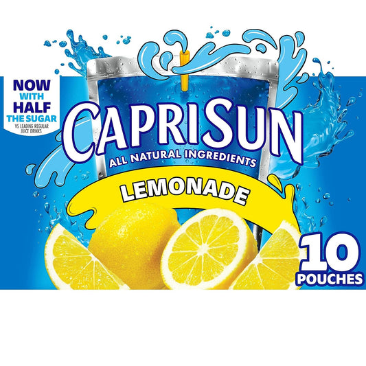 Capri Sun Lemonade Naturally Flavored Kids Juice Drink (10 Ct Box, 6 Fl Oz Pouches)